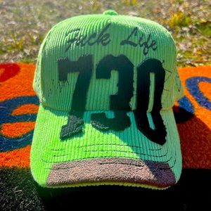 **SOLD** Asspizza “Fvck Life” Green Corduroy Trucker Hat OS Signed